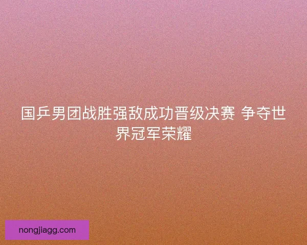 国乒男团战胜强敌成功晋级决赛 争夺世界冠军荣耀