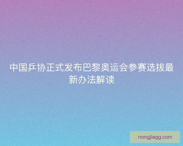 中国乒协正式发布巴黎奥运会参赛选拔最新办法解读